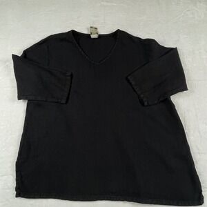 Match Point Womens Black Linen V-Neck 3/4 Sleeve Tunic Top Size S Made in USA